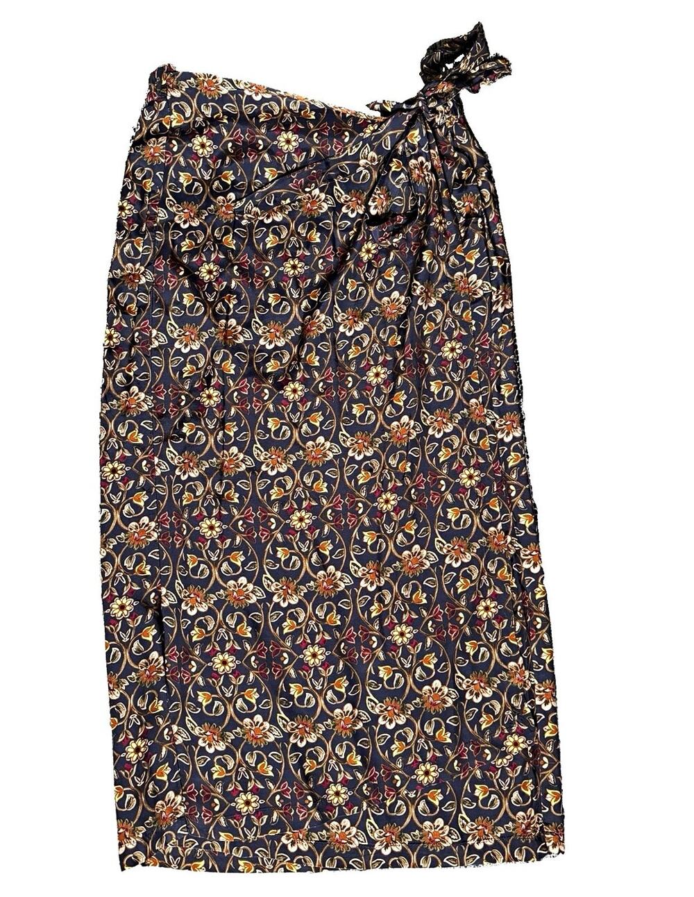 Portraits Northern Isles Floral Faux Wrap Midi Skirt XL Autumn w/ Pockets